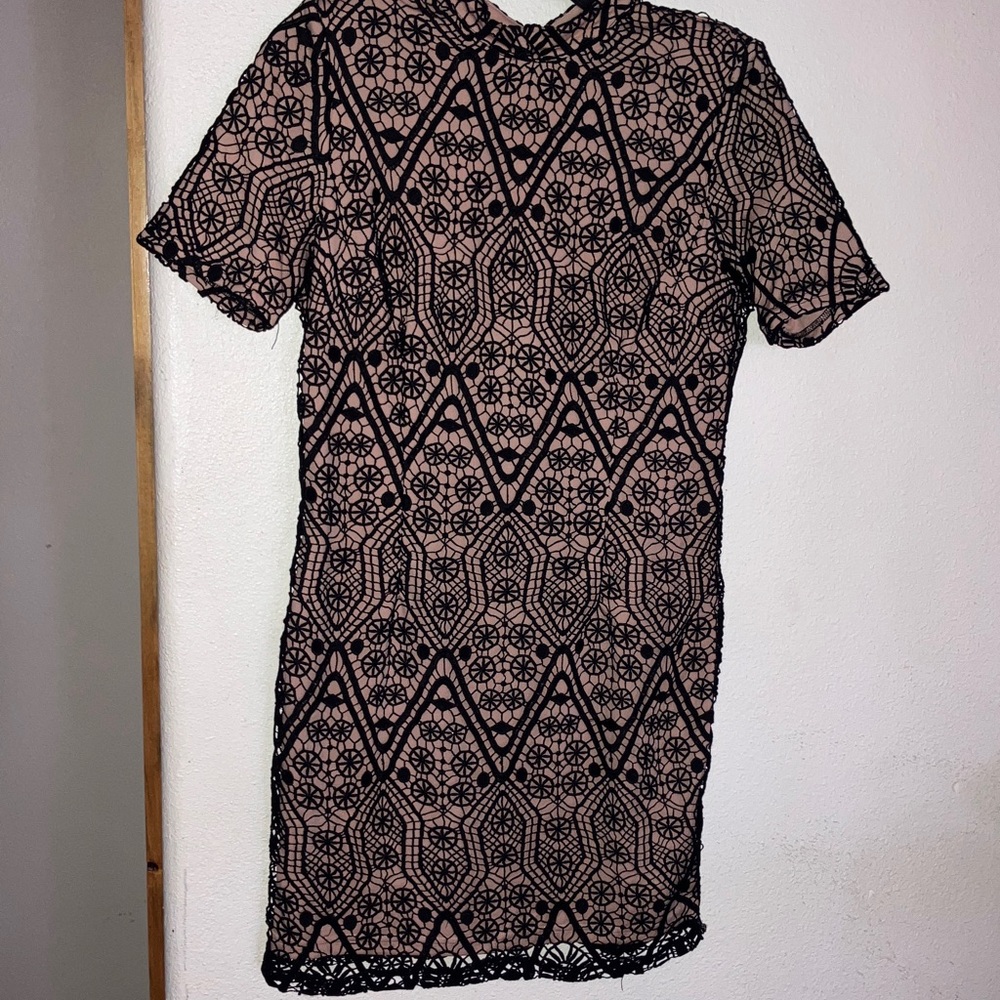 Forever 21 Black Crochet Lace Mini Dress with Nude Lining‎ Size Large